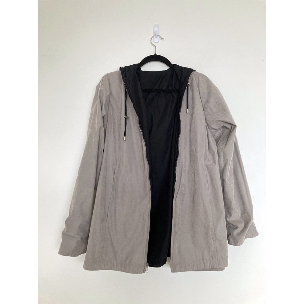 Faux Suede Black and Tan Reversible Hooded Jacket - Picture 3 of 4